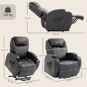 HOMCOM Fotel relaksacyjny z funkcją ułatwiającą wstawanie, elektryczny fotel TV z funkcją leżenia, pilot z portem USB | Aosom PL