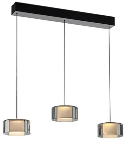 Hanglamp zwart met smoke glas incl. LED 3-lichts easylift - RikaDesignerski Oswietlenie wewnetrzne