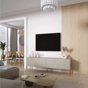 Szafka pod telewizor 170, fronty ryflowane, Kaszmir, nóżki proste złote, 170 × 32 × 52 cm