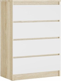 Komoda z 4 szufladami, Dąb Sonoma / Biały Mat, 70 x 39 x 101 cm