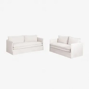 Zestaw Wypoczynkowy Z Sofą 2-osobową I Sofami 3-osobowymi Z Lnu I Bawełny Grace Tkaniny Distressed White - Sklum