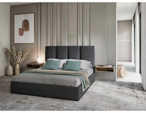 Ciemnoszare tapicerowane łóżko dwuosobowe ze schowkiem ze stelażem 160x200 cm Juniper – Mazzini Beds