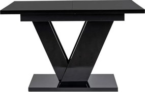 Zestaw Stół Prostokątny Rozkładany CLARK 120-160 cm Czarny Połysk i 4 Krzesła Tapicerowane RICK Szare Welurowe