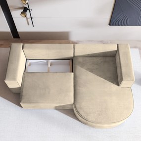 Masseno Narożnik SORELA z funkcją spania i pojemnikiem na pościel Narozniki L, Rozkładana sofa - Kremowy, MONOLITH 04