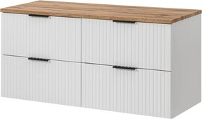 Zestaw szafka wisząca podwójna podumywalkowa biała 120 x 46 cm ASTROS white z blatem dębowym OAK