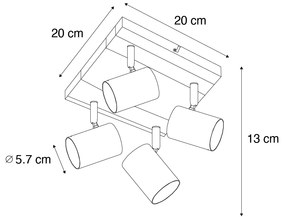 Lampa sufitowa czarna z drewnem, 4-punktowa, regulowana, prostokątna - Jeana Nowoczesny Oswietlenie wewnetrzne