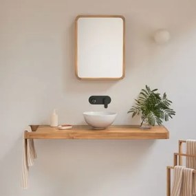 Zestaw Mebli Łazienkowych 130x45 Cm Wiszący Z Drewna Tekowego Neill Drewno Tekowe & Okrągły Biały - Sklum