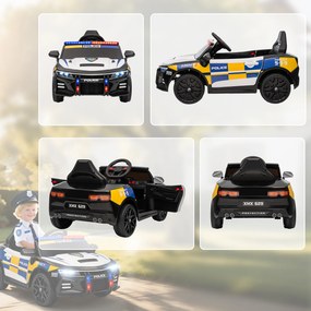 AIYAPLAY 12V Elektryczny samochód policyjny dla dzieci z pilotem, syrena, migające światło, muzyka i klakson, podwójne silniki, zawieszenie Biały | Aosom PL