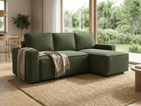 Rozkładana obustronna sofa narożna w kształcie L SMART BOUCLE 232x143 cm, ciemnozielona