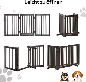 PawHut Barierka ochronna dla psów, Regulowana i Składana, z MDF, Ciemnobrązowa, 155 x 1,5 x 76 cm