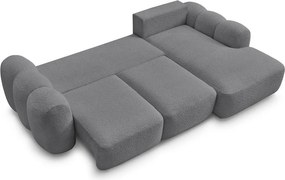 Szary rozkładany/ze schowkiem narożnik z materiału bouclé (prawostronny/z szezlongiem) Montaigne – Bobochic Paris