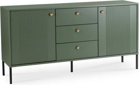 Komoda do Salonu Sypialni SOFT 154 cm Zielona Ryflowana Dwudrzwiowa z Szufladami Nowoczesna