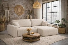 Narożnik z funkcją spania i pojemnikiem Ariel XL, tkanina welurowa Salvador, Beżowy, Prawy