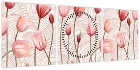 Obraz - Różowe tulipany (z zegarem) (90x30 cm)