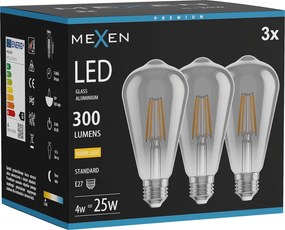 Mexen Vintis 3x żarówka filament LED E27, ST64, 4W, Ciepła - 2700K,  300 lm, smoke - L152-E27-0427-70x03