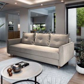 Masseno Sofa NAPOL z funkcją spania i pojemnikiem na pościel, Rozkładana sofa - Beżowy, PAROS 02
