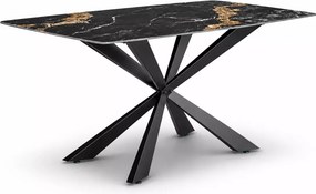 Luksusowy stół z nowoczesną czarną metalową podstawą i ceramicznym blatem imitacja granitu