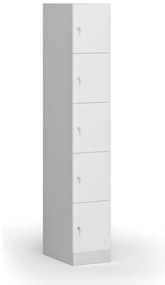 Szafka skrytkowa S1, 5 schowków, 1850 x 300 x 500 mm, zamek cylindryczny, drzwi laminowane, biała
