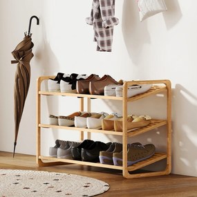 HOMCOM Regal bambusowy, regał na buty, regał do przedpokoju, 3 poziomy, nośność 30 kg, drewno