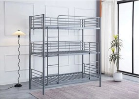 Łóżko piętrowe HAVIN Triple Metal - 90 x 190 cm - Szare