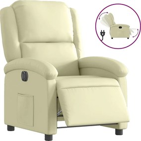 Elektryczny fotel relaksacyjny z funkcją automatycznego odchylania, prawdziwa skóra kremowa