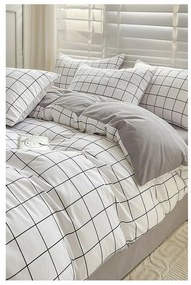 Biało-szara pościel jednoosobowa z bawełny renforcé z prześcieradłem 160x220 cm Checkered – Mila Home