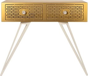 Konsola Mayfair 100x35x80 cm z żelaza Elegancki design w stylu Hollywood Regency Białe nogi Złote szuflady Wyprodukowano we Włoszech Bez przegródek