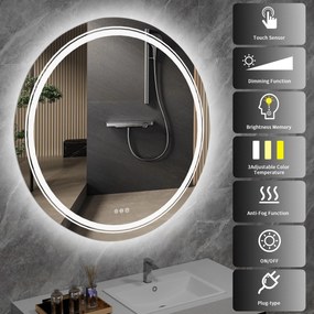 Lustro ścienne łazienkowe, okrągłe 60 cm, podświetlane srebrne DOVER 60