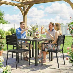 Outsunny Krzesła ogrodowe 4 szt. Sztaplowane krzesła tarasowe z lamelowym designem i podłokietnikami 52 x 51 x 90 cm Czarny | Aosom PL