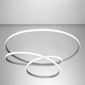 Diva lampa wisząca LED 80 W, ściemnialna, tytan i aluminium, ciepłe światło 3000 K, splecione pierścienie Ø85 cm
