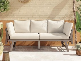 Kanapa Ogrodowa 3 Osoby Przekształcalna w Łóżko Wypoczynkowe - Składane Wielopozycyjne Podłokietniki - Konstrukcja Stal Ocynkowana - Beżowy