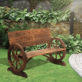 Outsunny Wygodna Ławka Ogrodowa z Podłokietnikami - Lite Drewno, Brązowa, 114x58x80cm - Solidny Mebel na Taras