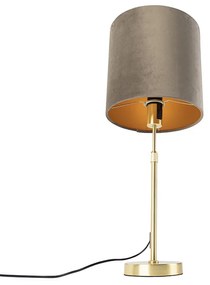 Lampa stołowa regulowana złota/mosiądz klosz welurowy szarobrązowy 25cm - ParteWiejski/ Rustykalny / Vintage Oswietlenie wewnetrzne