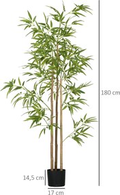 HOMCOM Sztuczna Roślina, Bambus, 3 Pnie, 830 Liści, Niskie Zapotrzebowanie na Pielęgnację, 180 cm, Cementowa Donica