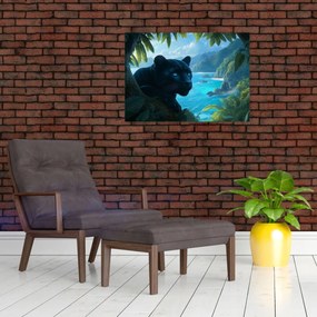 Obraz na szkle - Czarny panter w dżungli (70x50 cm)