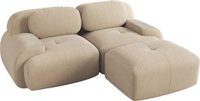 Narożnik z zaokrąglonymi podłokietnikami - sofa 2-osobowa z oparciem i ozdobnymi poduszkami - beżowy sztruks