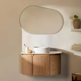 Zestaw Mebli Łazienkowych Z Drewna Carsone Naturalna & Bez Jednostki Pomocniczej & Okrągły Ceramiczny Biały Ø40 Cm Lenka - Sklum