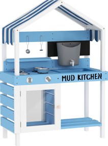 AIYAPLAY Zewnętrzna Kuchnia dla Dzieci z Zadaszeniem, Zestawem Naczyń, Drewno, Niebieski