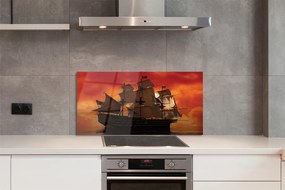 Szkło do Kuchni na Ścianę Statek w Blasku Pomarańczowego Nieba