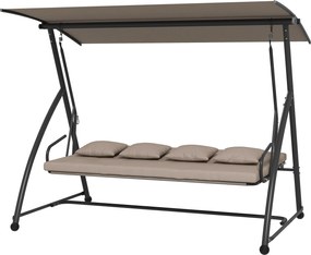Outsunny 2 w 1 Huśtawka ogrodowa z funkcją leżanki, 3-osobowa huśtawka z stali 170x110x153cm, Jasnobrązowa