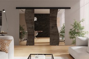 Emporius drzwi przesuwne 150 cm Kaja Duo - drzwi naścienne z lustrem do salonu, garderoby - Jesion ciemny