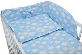 Ochraniacz do łóżeczka na szczebelki, 180x35 - bawełna 100% - błękitny w białe chmurki z drabinką