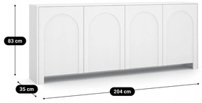 Komoda do Salonu Sypialni ANSA 204 cm Biała Czterodrzwiowa Nowoczesna