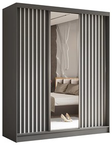 Szafa przesuwna - Lameo z lustrem 180 cm, grafit | lamele biały mat
