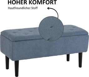 HOMCOM Ławka tapicerowana z miejscem do przechowywania, Wygląd kaszmiru, do 120 kg, Stelaż drewniany, 95 x 38 x 45 cm, Niebieski