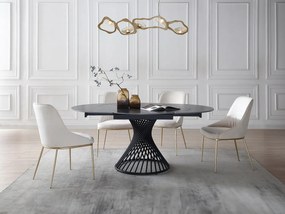 Stół do jadalni rozkładany dla 4 do 8 osób z ceramiki i metalu - Efekt czarnego marmuru - CASTINA