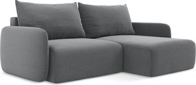 Szary aksamitny rozkładany/ze schowkiem narożnik (prawostronny/z szezlongiem) Kalena – Makamii