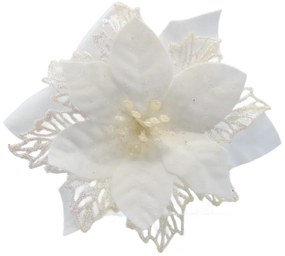 Ozdoby świąteczne Poinsettia z szczypcami, białe,zestaw 6 szt.