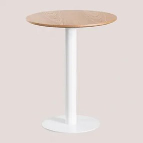 Okrągły Barowy Stół Z Mdf Xiren Naturalny Brąz Drewna - Biały & Ø60 Cm - Sklum