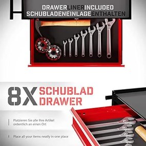 Wózek warsztatowy z 5 szufladami, 61 x 108 cm, czerwony